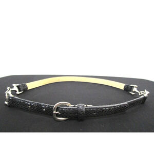 Another Line Black Snake Print Split Leather Skinny Belt Women Sz S, 26"-30"